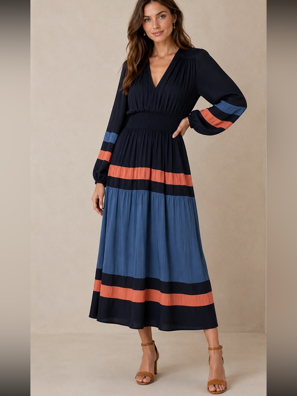 Anthropologie Pleated Colorblock Midi Dress – Effortlessly Elegant
